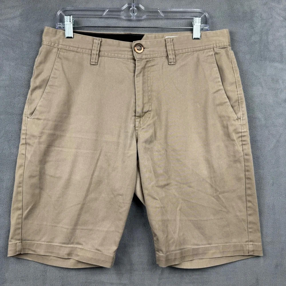 Volcom Mens Khaki Chino Shorts Size 32 Flat‎ Front Casual Summer